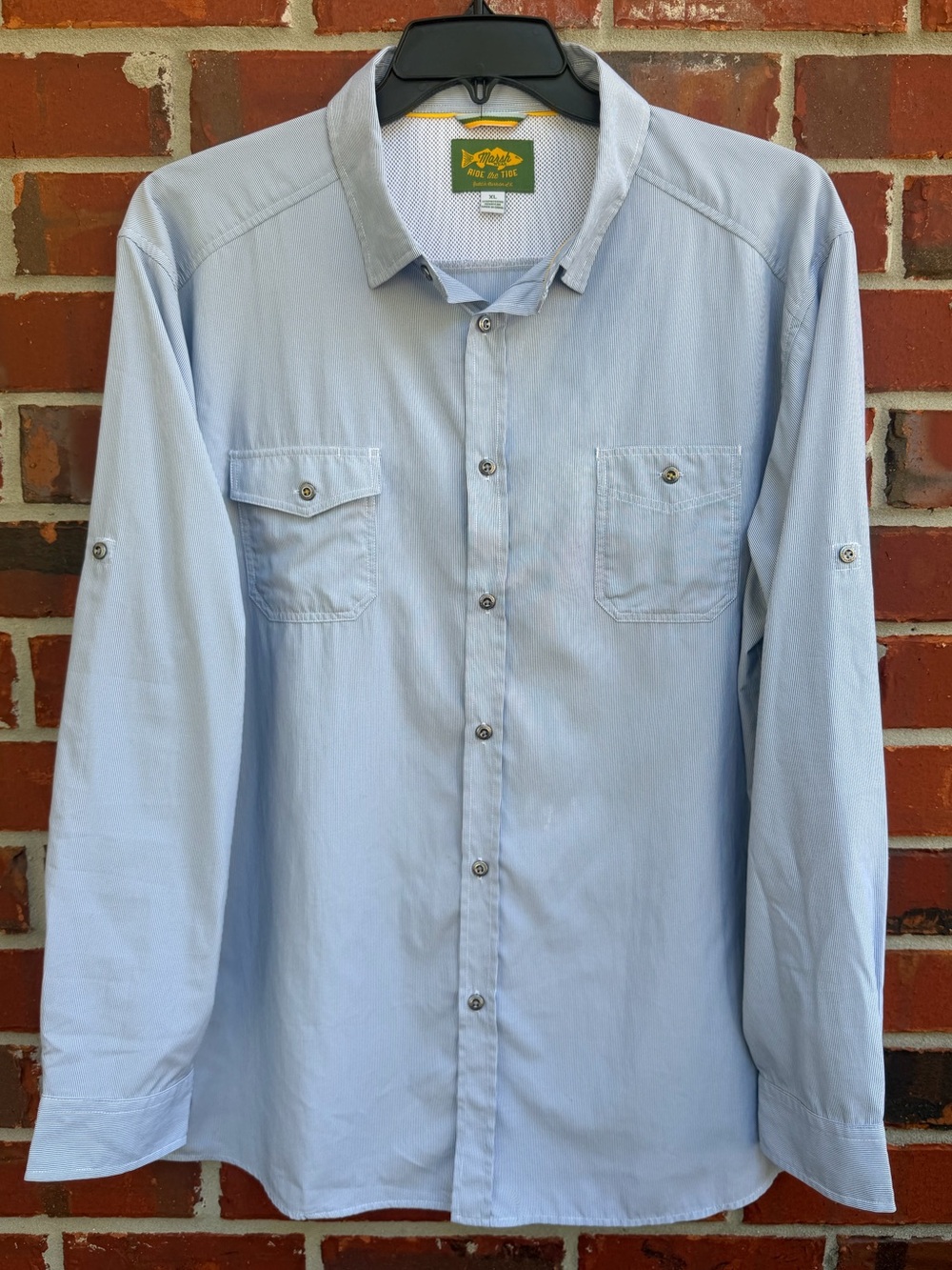 Marsh Wear Pinner Men’s XL Striped Blue Long Sleeve Button Down Fishing Shirt F8